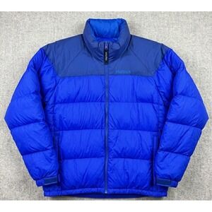 Vintage Marmot Puffer Jacket Men Small Blue Goose Down Gorpcore Winter Coat Y2K